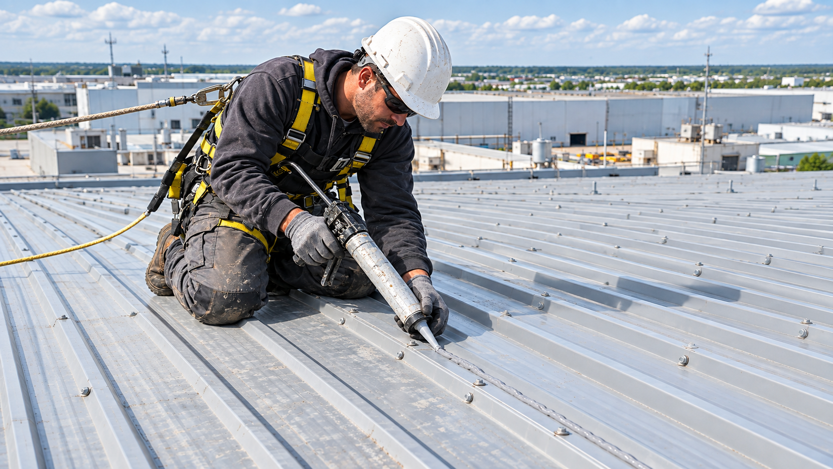 Roofer Sealing a Metal Roof.png